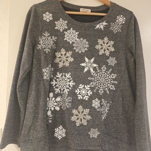 Style & Co. Charcoal Knit Top Snowflake